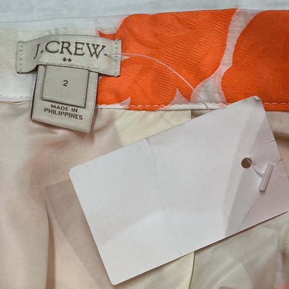 J Crew Skirt Womens 2 White Neon Orange Embroidered Floral Pencil Tropical Beach - Picture 7 of 9